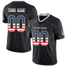 Load image into Gallery viewer, Custom Lights Out Black Silver-Navy USA Flag Fashion Football Jersey
