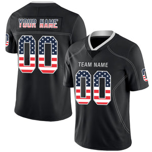 Custom Lights Out Black Silver-Navy USA Flag Fashion Football Jersey