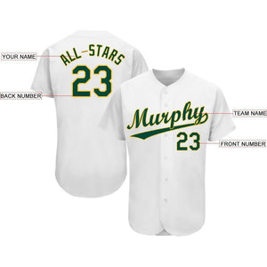 Custom White Green-Gold Baseball Jersey