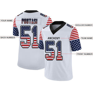 Custom White Black-Gray USA Flag Fashion Football Jersey