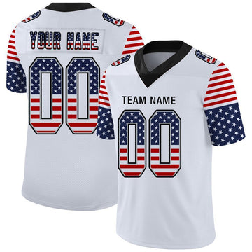 Custom White Black-Gray USA Flag Fashion Football Jersey