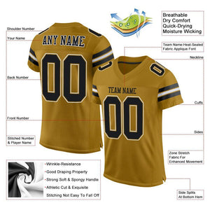 Custom Old Gold Black-White Mesh Authentic Football Jersey
