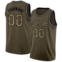 Load image into Gallery viewer, Custom Olive Camo-Black Round Neck Rib-Knit Salute To Service Basketball Jersey
