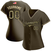 Load image into Gallery viewer, Custom Olive Camo-Black Authentic Salute To Service American Flag Fashion Baseball Jersey
