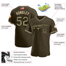 Load image into Gallery viewer, Custom Olive Camo-Black Authentic Salute To Service American Flag Fashion Baseball Jersey
