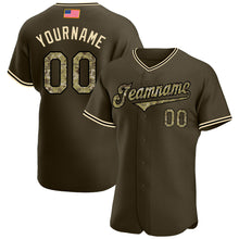 Load image into Gallery viewer, Custom Olive Camo-Black Authentic Salute To Service American Flag Fashion Baseball Jersey

