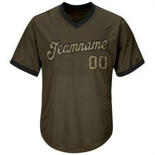 Load image into Gallery viewer, Custom Olive Camo-Black Authentic Salute To Service Throwback Rib-Knit Baseball Jersey Shirt
