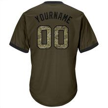 Load image into Gallery viewer, Custom Olive Camo-Black Authentic Salute To Service Throwback Rib-Knit Baseball Jersey Shirt
