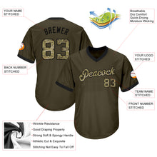 Load image into Gallery viewer, Custom Olive Camo-Black Authentic Salute To Service Throwback Rib-Knit Baseball Jersey Shirt
