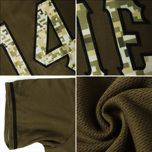 Load image into Gallery viewer, Custom Olive Camo-Black Authentic Salute To Service Throwback Rib-Knit Baseball Jersey Shirt
