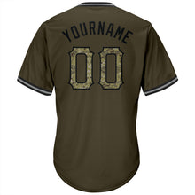Load image into Gallery viewer, Custom Olive Camo-Black Authentic Salute To Service Throwback Rib-Knit Baseball Jersey Shirt
