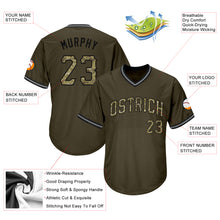 Load image into Gallery viewer, Custom Olive Camo-Black Authentic Salute To Service Throwback Rib-Knit Baseball Jersey Shirt

