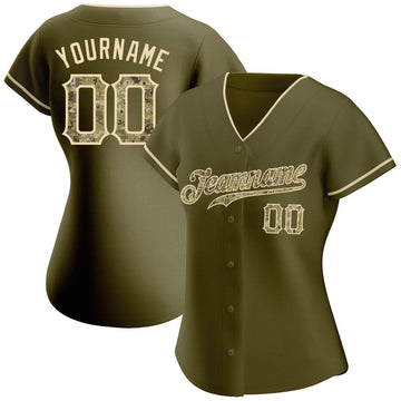 Custom Olive Camo-Khaki Authentic Salute To Service Baseball Jersey