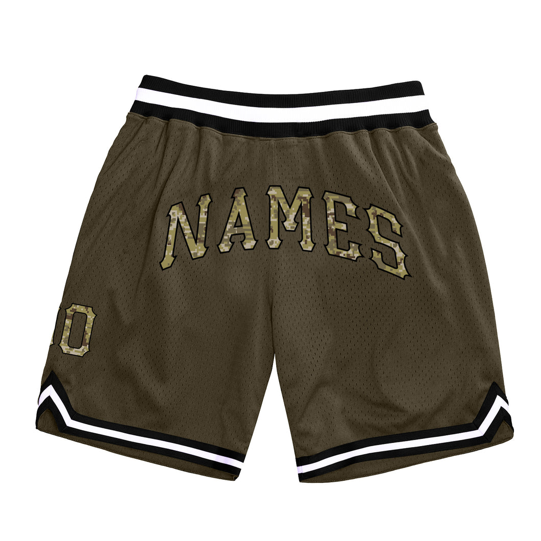 Custom Olive Camo-Black Authentic Throwback Basketball Shorts