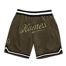 Load image into Gallery viewer, Custom Olive Camo-Black Authentic Throwback Basketball Shorts
