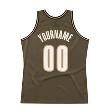 Load image into Gallery viewer, Custom Olive White-Old Gold Authentic Throwback Basketball Jersey
