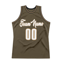 Load image into Gallery viewer, Custom Olive White-Old Gold Authentic Throwback Basketball Jersey
