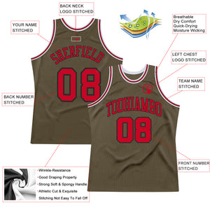 Custom Olive Red-Black Authentic Throwback Basketball Jersey