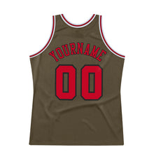 Load image into Gallery viewer, Custom Olive Red-Black Authentic Throwback Basketball Jersey
