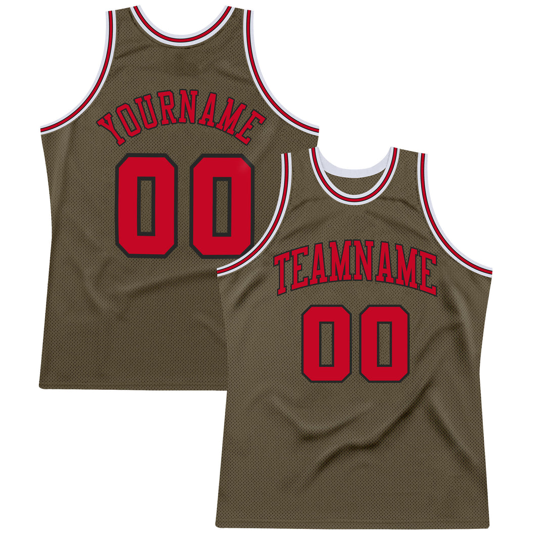 Custom Olive Red-Black Authentic Throwback Basketball Jersey