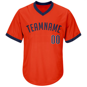 Custom Orange Navy-White Authentic Throwback Rib-Knit Baseball Jersey Shirt