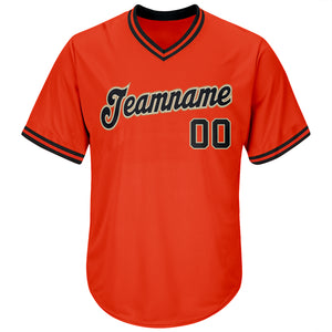 Custom Orange Black-Old Gold Authentic Throwback Rib-Knit Baseball Jersey Shirt