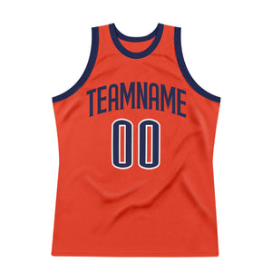 Custom Orange Navy-White Authentic Throwback Basketball Jersey