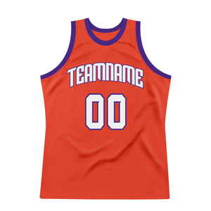 Custom Orange White-Purple Authentic Throwback Basketball Jersey