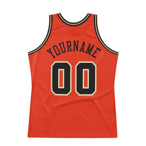 Custom Orange Black-Old Gold Authentic Throwback Basketball Jersey
