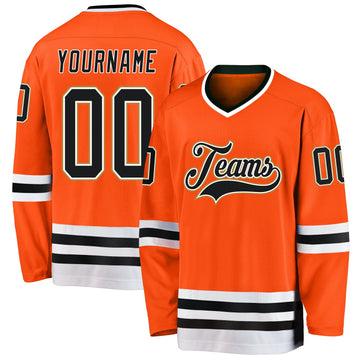Custom Orange Black-White Hockey Jersey