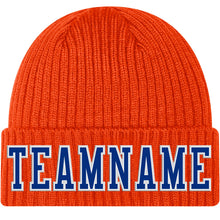 Load image into Gallery viewer, Custom Orange Royal-White Stitched Cuffed Knit Hat
