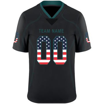 Custom Lights Out Black Midnight Green-Navy USA Flag Fashion Football Jersey