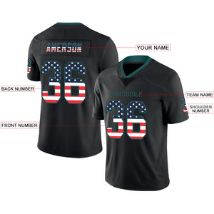 Custom Lights Out Black Midnight Green-Navy USA Flag Fashion Football Jersey
