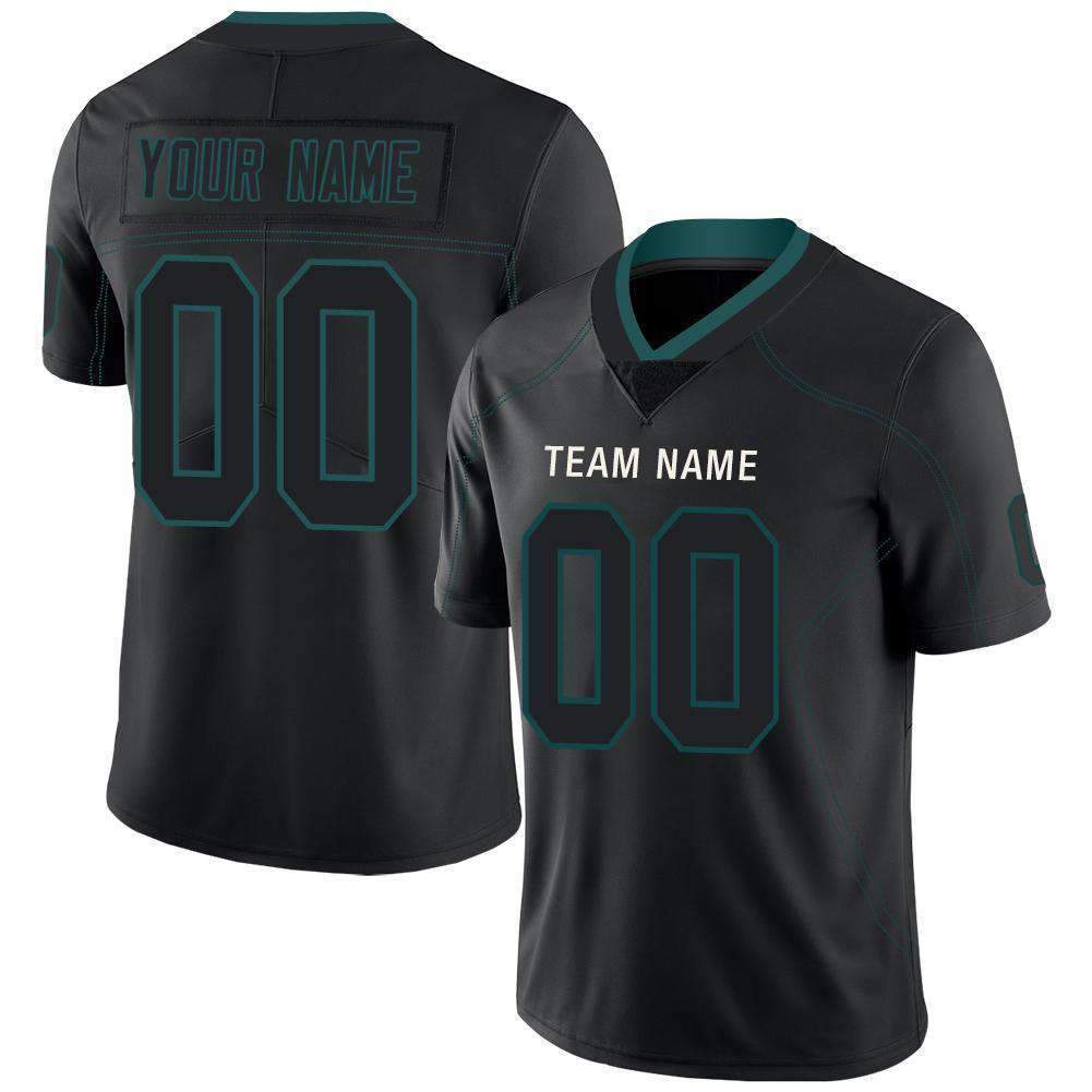 Custom Lights Out Black Midnight Green-White Football Jersey