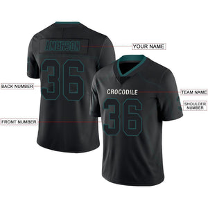 Custom Lights Out Black Midnight Green-White Football Jersey