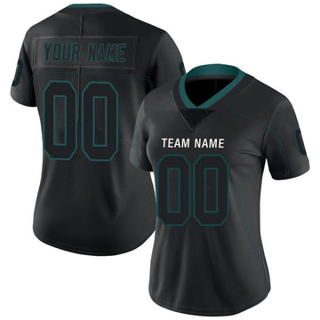 Custom Lights Out Black Midnight Green-White Football Jersey