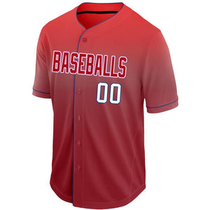 Custom Red White-Navy Fade Baseball Jersey