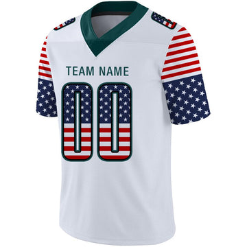 Custom White Midnight Green-Black USA Flag Fashion Football Jersey