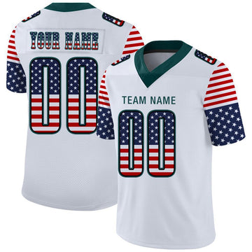Custom White Midnight Green-Black USA Flag Fashion Football Jersey
