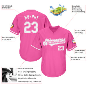 Custom Pink White-Pink Authentic Throwback Rib-Knit Baseball Jersey Shirt