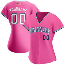 Load image into Gallery viewer, Custom Pink White-Light Blue Authentic American Flag Fashion Baseball Jersey
