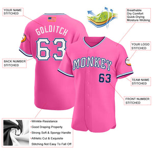 Custom Pink White-Light Blue Authentic American Flag Fashion Baseball Jersey