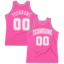 Load image into Gallery viewer, Custom Pink White-Black Authentic Throwback Basketball Jersey

