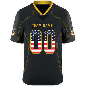 Custom Lights Out Black Gold-Navy USA Flag Fashion Football Jersey