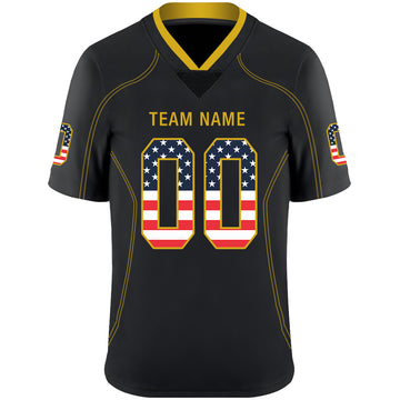 Custom Lights Out Black Gold-Navy USA Flag Fashion Football Jersey