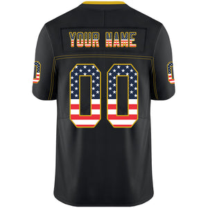 Custom Lights Out Black Gold-Navy USA Flag Fashion Football Jersey