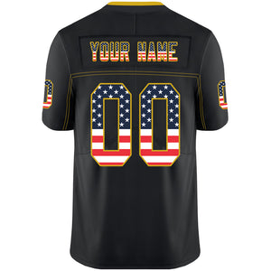 Custom Lights Out Black Gold-Navy USA Flag Fashion Football Jersey