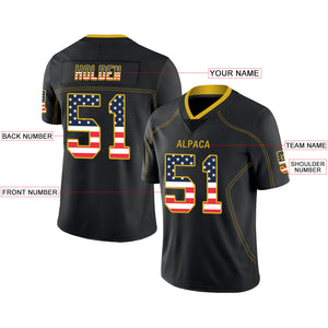 Custom Lights Out Black Gold-Navy USA Flag Fashion Football Jersey