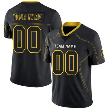 Custom Lights Out Black Gold-White Football Jersey