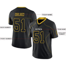 Load image into Gallery viewer, Custom Lights Out Black Gold-White Football Jersey

